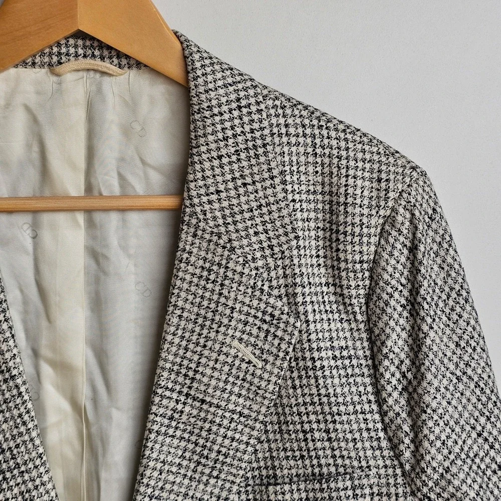 Vintage Christian Dior Monsieur Houndstooth Tweed Silk Blazer Oversized Mens 40*